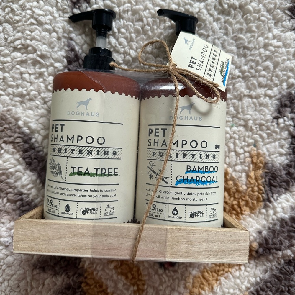 Dog shampoo and conditioner.